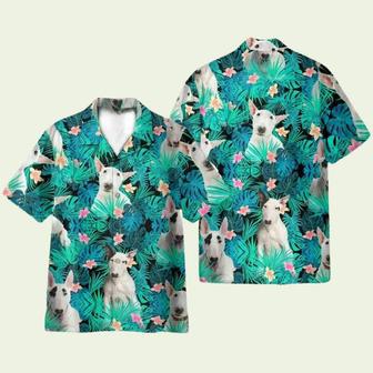 Bull Terrier In Tropical Green Leaves Hawaiian Shirt | Newhawaiianshirts CA