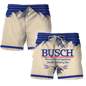 Busch Light Blue And Beige Swim Trunks | Newhawaiianshirts