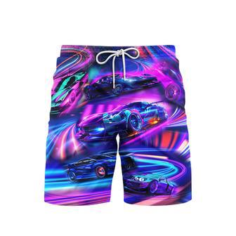 Car Neon Rave Colorful Car Racing Colorful Swim Trunks With Mesh Lining For Men | Newhawaiianshirts UK