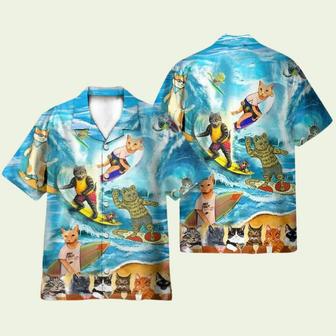 Cat Surfing And Drinking Funny Hawaiian Shirt | Newhawaiianshirts CA