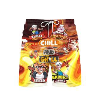 Chilling And Grilling BBQ Pigs Beach Shorts For Men | Newhawaiianshirts CA