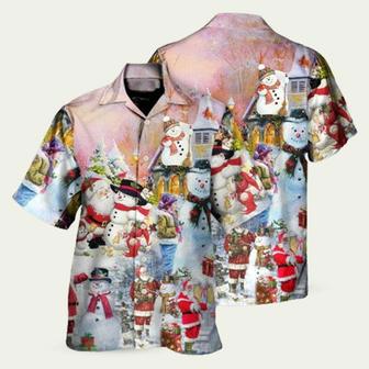 Christmas Santa And Snowman Christmas Snow Village Hawaiian Shirt | Newhawaiianshirts AU