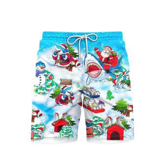 Christmas Shark Blue Beach Shorts For Men | Newhawaiianshirts DE