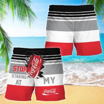 Cocacola Stop Staring At Horizontal Striped Swim Trunks | Newhawaiianshirts AU