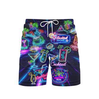 Cocktail Night Neon Pattern Beach Shorts For Men | Newhawaiianshirts UK