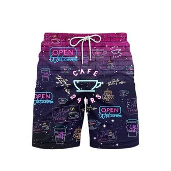 Coffee And Chill Neon Gerbera Beach Shorts For Men | Newhawaiianshirts