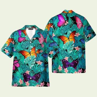 Colorful Butterfly Tropical Leaves Pattern Hawaiian Shirt | Newhawaiianshirts CA