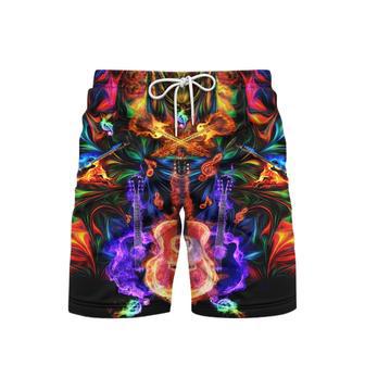 Colorful Neon Flame Guitar Beach Shorts For Men | Newhawaiianshirts DE