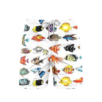 Colorful Tropical Fishes Art Beach Shorts For Men | Newhawaiianshirts CA