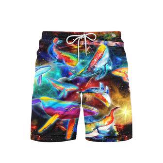 Colorful Whales Dancing In The Galaxy Neon Beach Shorts For Men | Newhawaiianshirts AU