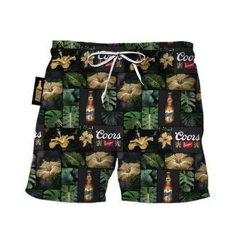 Coors Banquet Tropical Hibiscus Flower Swim Trunks | Newhawaiianshirts