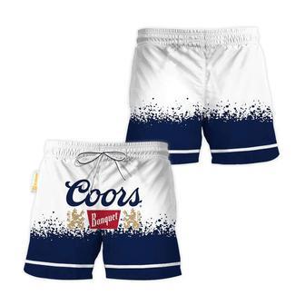 Coors Banquet White Blue Basic Swim Trunks | Newhawaiianshirts DE