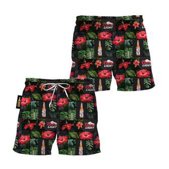 Coors Light Hibiscus Flower Swim Trunks | Newhawaiianshirts CA