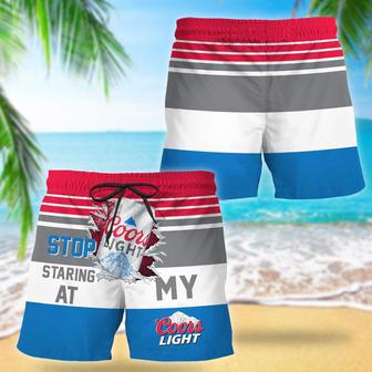 Coors Light Stop Staring At Horizontal Striped Swim Trunks | Newhawaiianshirts CA