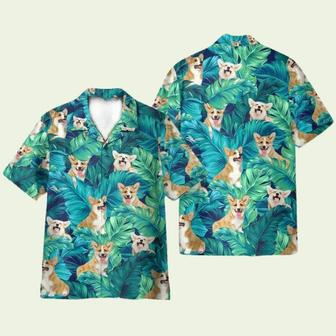 Corgi In Tropical Green Leaves Hawaiian Shirt | Newhawaiianshirts AU