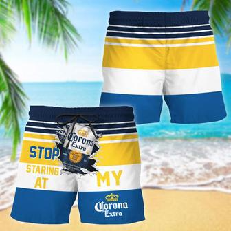 Corona Extra Stop Staring At Horizontal Striped Swim Trunks | Newhawaiianshirts AU