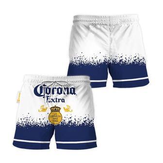 Corona Extra White Blue Basic Swim Trunks | Newhawaiianshirts CA