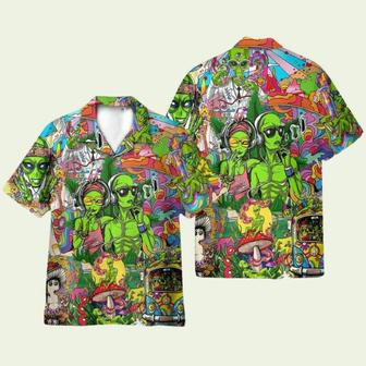 Couple Alien Smoking Weed Hippie Hawaiian Shirt | Newhawaiianshirts CA