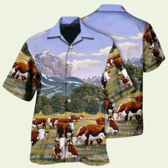 Cow Hereford Cattle Beautiful Landscape Tropical Hawaiian Shirt | Newhawaiianshirts