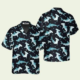 Cute Hammerhead Shark And Blue Dot Pattern Shark Hawaiian Shirt | Newhawaiianshirts