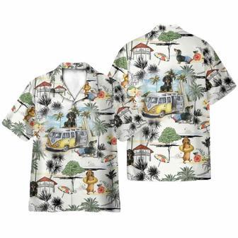 Dachshund And Hippie Campervan On The Beach Retro Hawaiian Shirt | Newhawaiianshirts UK