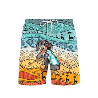 Dachshund Dog Loves Mom Polynesian Beach Shorts For Men | Newhawaiianshirts UK