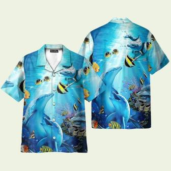 Dancing Dolphin In Blue Ocean Hawaiian Shirt | Newhawaiianshirts DE