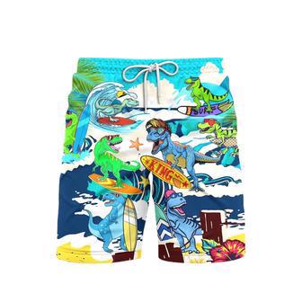 Dinosaur Surfing Wave Summer Beach Shorts For Men | Newhawaiianshirts CA