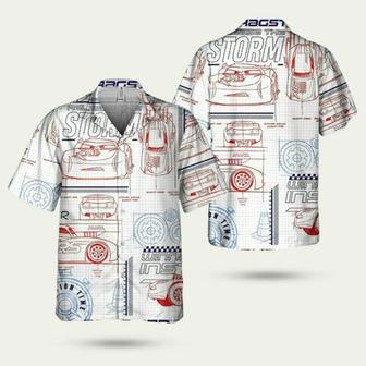 Disney Pixar Cars Schematic Sketch Red And Blue Lightning Mcqueen Summer Hawaiian Shirt | Newhawaiianshirts DE