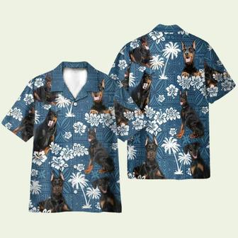 Doberman Pinscher Blue Tribal Pattern Hawaiian Shirt | Newhawaiianshirts DE