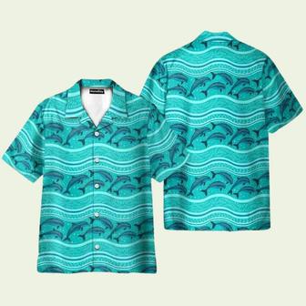 Dolphin Wave Pattern Blue Ocean Hawaiian Shirt | Newhawaiianshirts UK