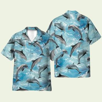 Dolphin Wave Water Blue Beach Pattern Hawaiian Shirt | Newhawaiianshirts CA