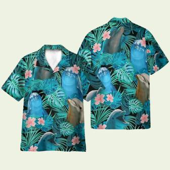 Dolphins In Tropical Green Leaves Hawaiian Shirt | Newhawaiianshirts CA