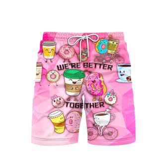 Donuts And Drinks We Are Better Together Beach Shorts For Men | Newhawaiianshirts AU