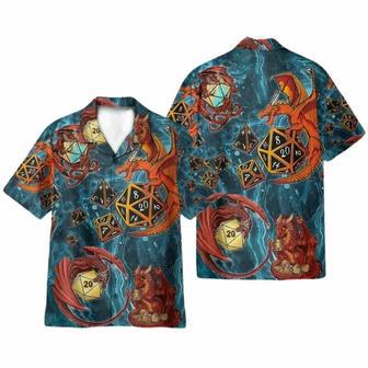 Dragon Playing Dice Blue Dungeons Dragons Game Hawaiian Shirt | Newhawaiianshirts DE