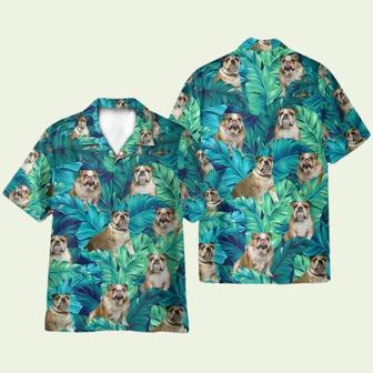 England Bulldog Tropical Leaves Pattern Hawaiian Shirt | Newhawaiianshirts UK