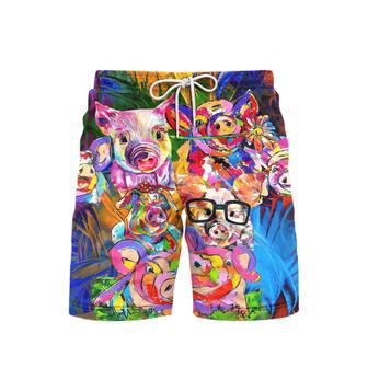 Farm Pig Colorful Awesome Abstract Beach Shorts For Men | Newhawaiianshirts AU