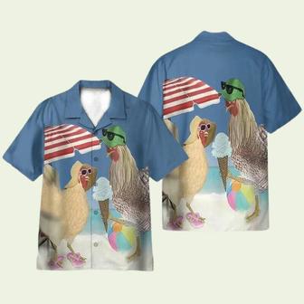 Farm Rooster And Hen On The Beach Hawaiian Shirt | Newhawaiianshirts AU