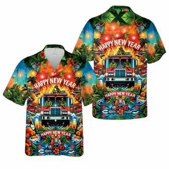 Firefighter Fire Truck Happy New Year Hawaiian Shirt | Newhawaiianshirts