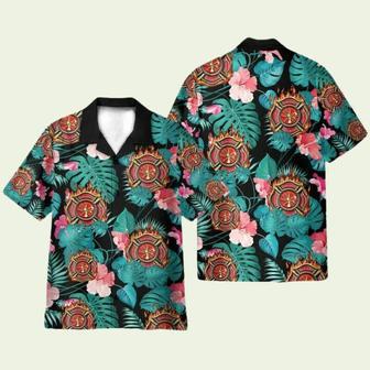 Firefighter In Tropical Green Leaves Hawaiian Shirt | Newhawaiianshirts CA