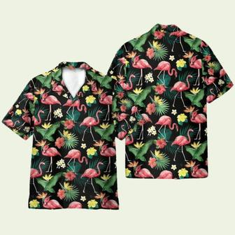 Flamingo Hibiscus Tropical Leaves Pattern Hawaiian Shirt | Newhawaiianshirts DE