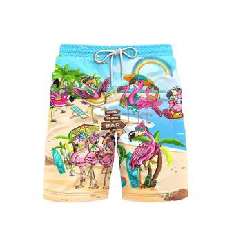 Flamingo On Beach Summer Beach Shorts For Men | Newhawaiianshirts UK