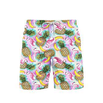 Flamingo With Summer Fruits Beach Shorts For Men | Newhawaiianshirts DE