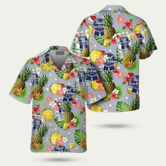 Floral Pineapple Pabst Blue Ribbon Hawaiian Shirt | Newhawaiianshirts CA