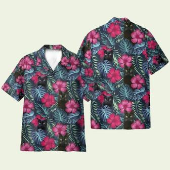 Floral Tropical With Black Cat Hawaiian Shirt | Newhawaiianshirts AU