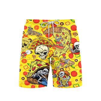 Food We're Death Before Pizza Skeleton Yellow Beach Shorts For Men | Newhawaiianshirts AU