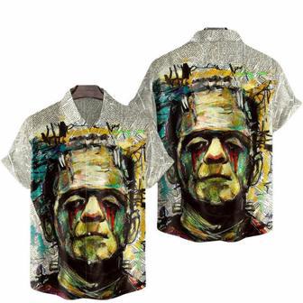 Frankenstein Art Painting Newspaper Horror Movie Halloween Hawaiian Shirt | Newhawaiianshirts UK