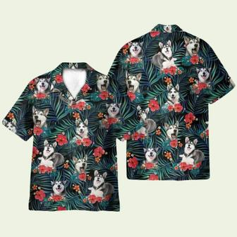 Funny Husky In Tropical Green Leaves Hawaiian Shirt | Newhawaiianshirts UK