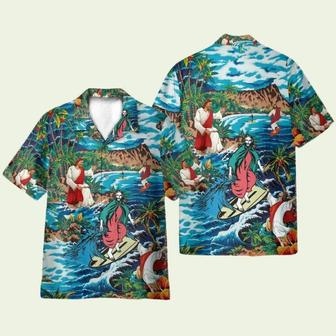 Funny Jesus Surfing On Island Hawaiian Shirt | Newhawaiianshirts