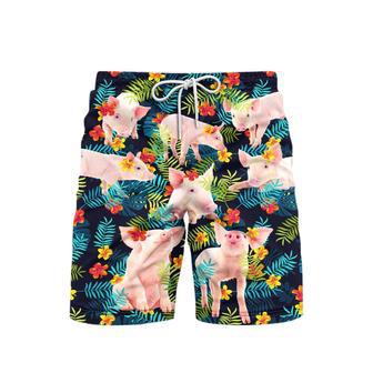 Funny Pig Flowers Tropical Beach Shorts For Men | Newhawaiianshirts